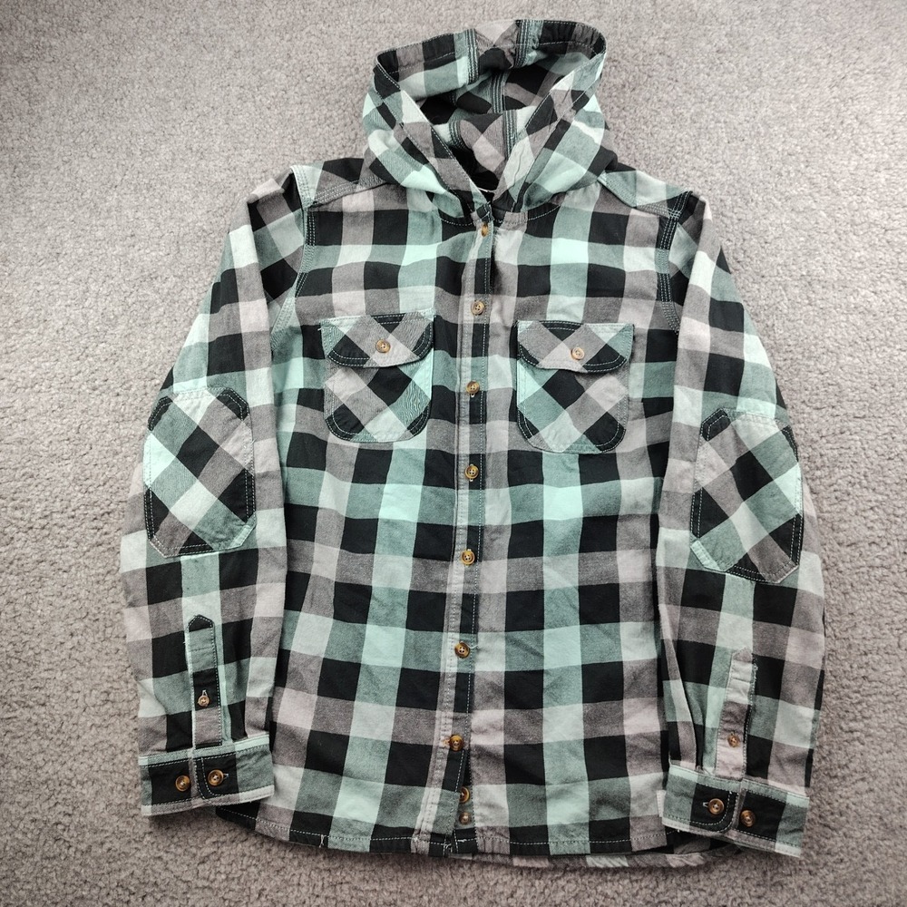 Carhartt Flannel Shirt Hoodie Size Medium 8/10 Women's Plaid Green